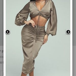 Mistress Rocks Owned by House Of CB 'SUNSET'
Olive Satin Gathered Midi Skirt